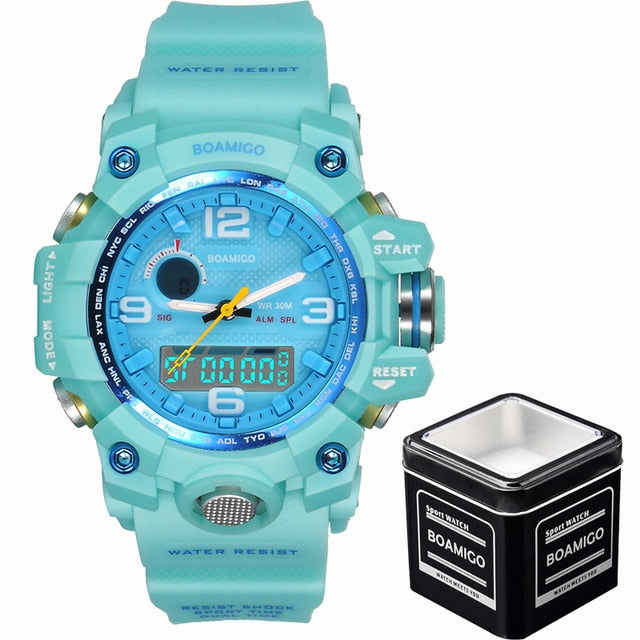 BOAMIGO Brand Watches Women Sports Watches Fashion Ladies Quartz Wrist Watches White Swim Digital shock Clock Relogio Feminino
