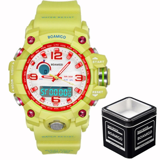 BOAMIGO Brand Watches Women Sports Watches Fashion Ladies Quartz Wrist Watches White Swim Digital shock Clock Relogio Feminino