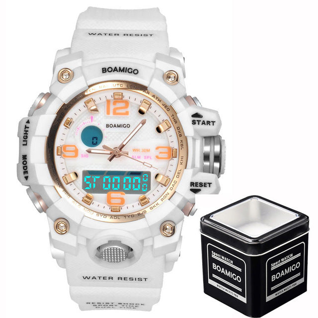 BOAMIGO Brand Watches Women Sports Watches Fashion Ladies Quartz Wrist Watches White Swim Digital shock Clock Relogio Feminino