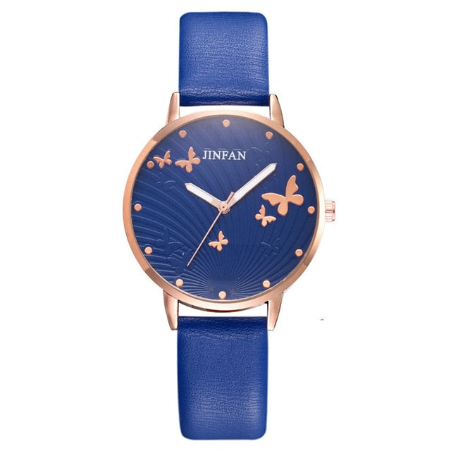 Printed butterfly luxury women fashion watches simple female dress wristwatches classical design ladies quartz leather watch