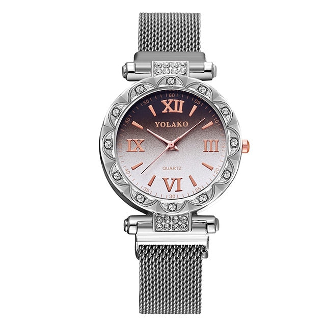 Creative Dial Magnetic Watch Women Silver Fashion Clock Ladies Luxury Diamond Female Dress Quartz Wristwatches relogio feminino