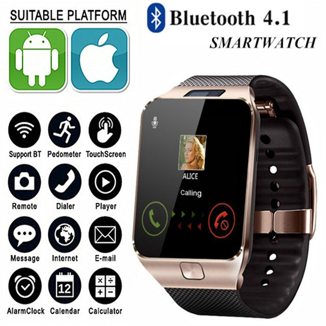 2018 New Design Electronic Intelligent Sport Gold Smart Wristwatch DZ09 Pedometer For Women Men Unisex Clock watch men dw reloj