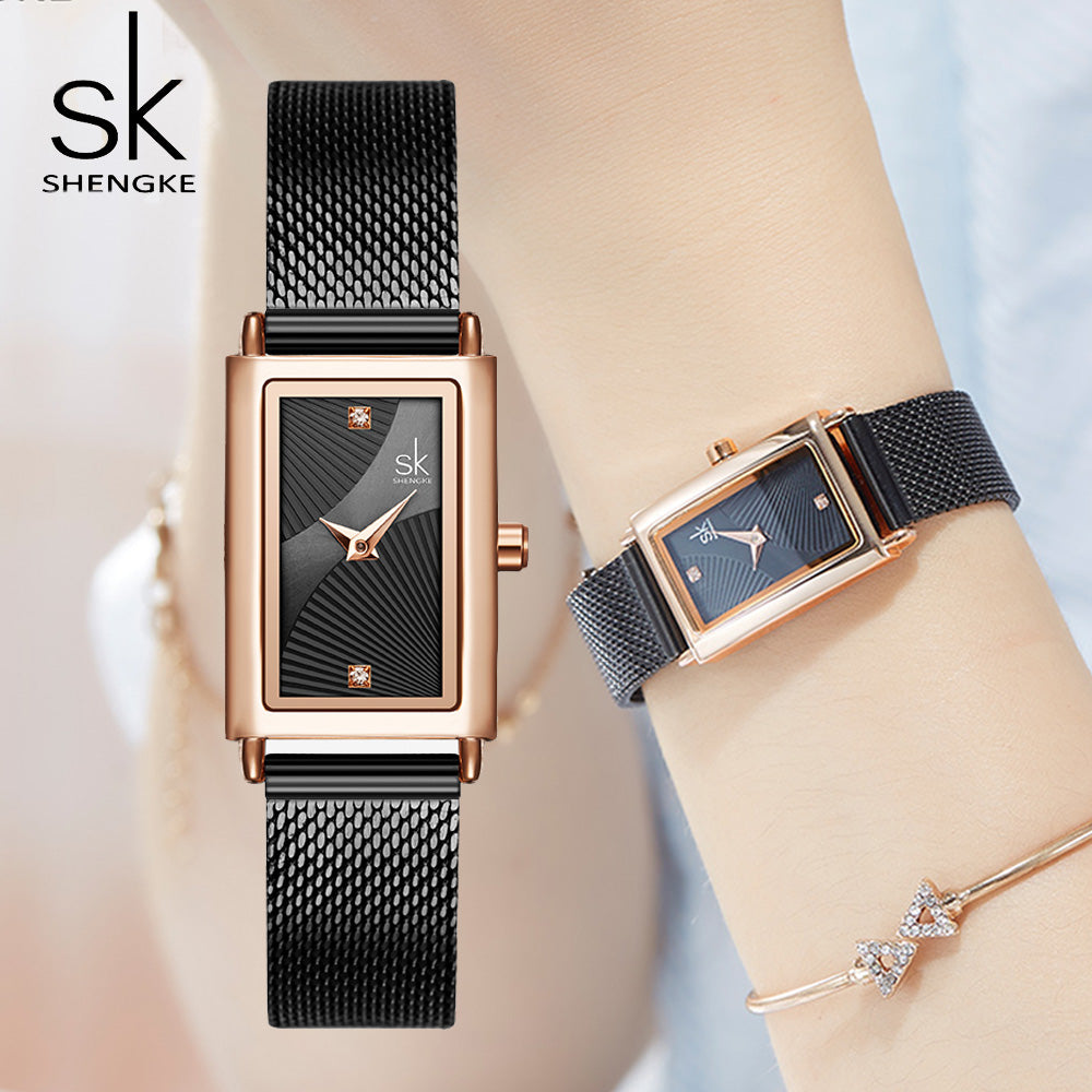 Unique Women Square Watch Rose Gold Lady Elegant Wristwatch SHENGKE Brand Minimalism Casual Dress Watch for Female Gift Clock