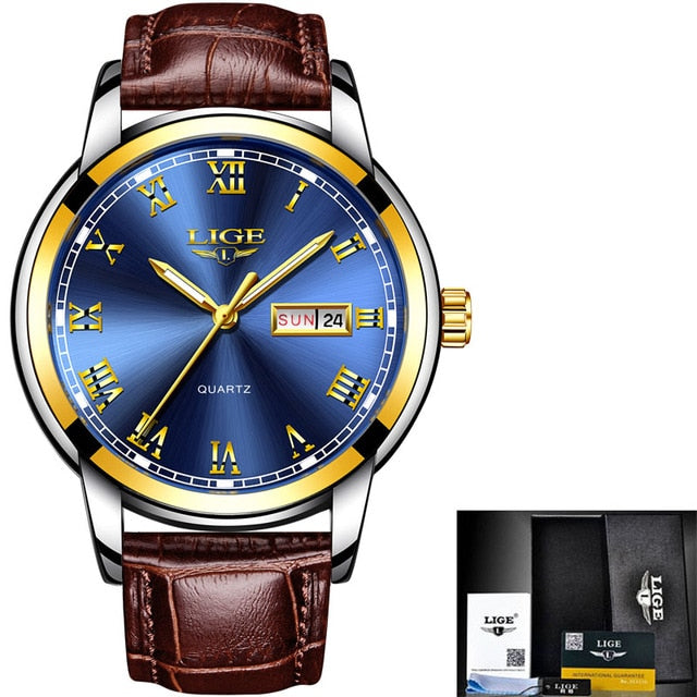 Reloj de hombre LIGE Men's Watches Men Business Fashion Leather Watch Moon phase Date Luminous Multi-function Sport Quartz Clock