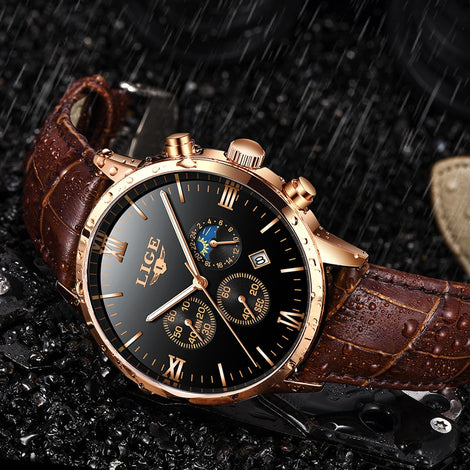 Reloj de hombre LIGE Men's Watches Men Business Fashion Leather Watch Moon phase Date Luminous Multi-function Sport Quartz Clock