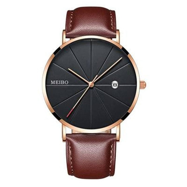 Black Men‘s Ultra Thin Watch Stainless Steel Mesh Band Leather Clock Classic Quartz Date Wristwatch Casual Relogio Masculino