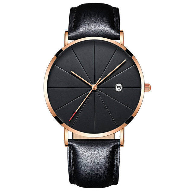 Black Men‘s Ultra Thin Watch Stainless Steel Mesh Band Leather Clock Classic Quartz Date Wristwatch Casual Relogio Masculino