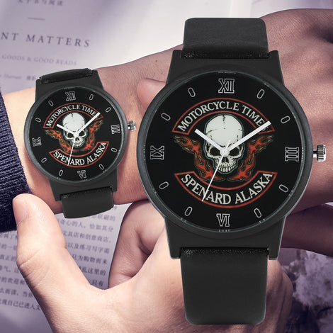 Men's Watch Skull Exquisite Quartz Analog Wristwatch Fashion Black Leather Quartz Watch for Male Classic Skull Pattern Watches