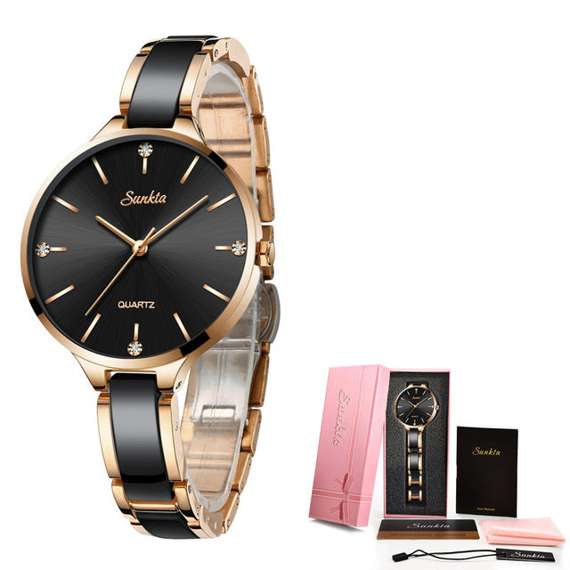 SUNKTA Luxury Gift Crystal Watch Women Waterproof Rose Gold Steel Strap Ladies Wrist Watches Top Brand Clock Relogio Feminino