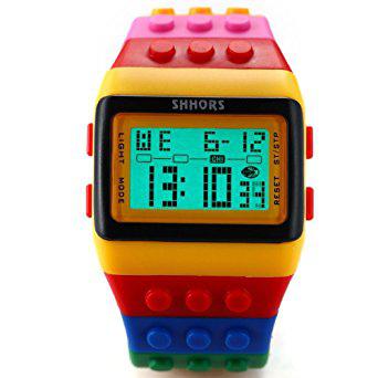 LinTimes SHHORS LCD Digital Alarm Lady Men Block Constructor Stopwatch Sport Rubber Watch LED091