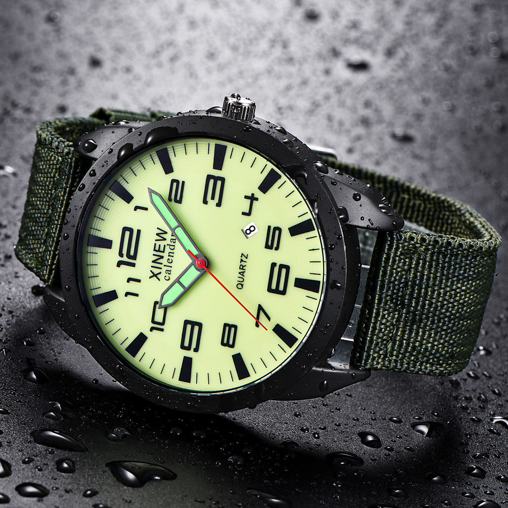 XINEW Watch Men Nylon Strap Simple Calendar watch Luminous Dial Outdoor Men's Quartz Watch erkek kol saati montre homme