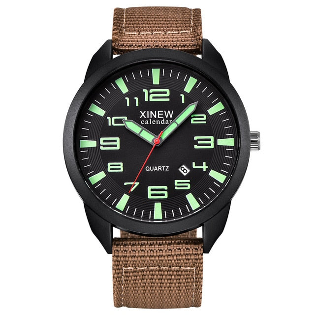 XINEW Watch Men Nylon Strap Simple Calendar watch Luminous Dial Outdoor Men's Quartz Watch erkek kol saati montre homme