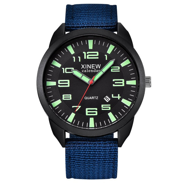 XINEW Watch Men Nylon Strap Simple Calendar watch Luminous Dial Outdoor Men's Quartz Watch erkek kol saati montre homme