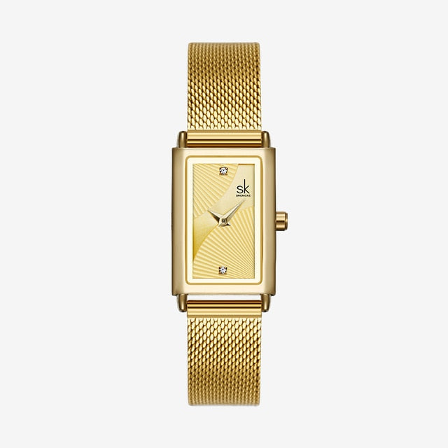 Unique Women Square Watch Rose Gold Lady Elegant Wristwatch SHENGKE Brand Minimalism Casual Dress Watch for Female Gift Clock