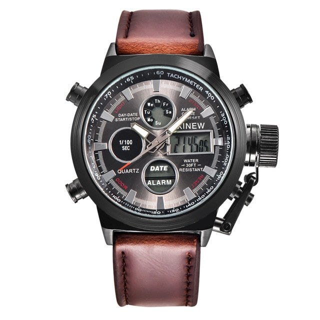 Luxury Military Army LED Watches Men's Date Watch Fashion Leather Strap Stainless Steel Wrist Watch Classic Analog Quartz Clock