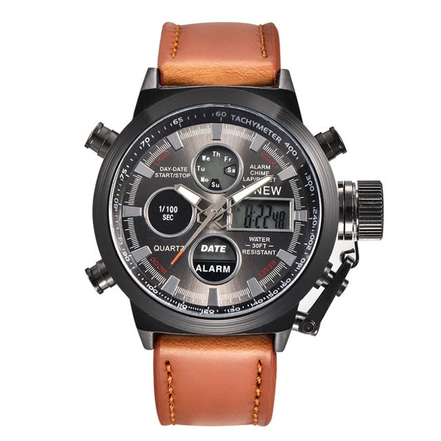 Luxury Military Army LED Watches Men's Date Watch Fashion Leather Strap Stainless Steel Wrist Watch Classic Analog Quartz Clock