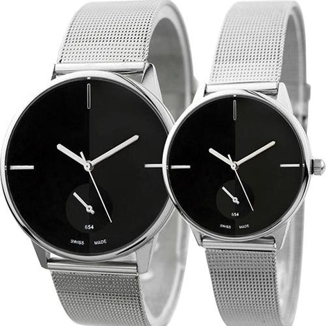 Women's Men's Classic Quartz Stainless Steel Mesh Band Wrist Watch Lover's Gift couple