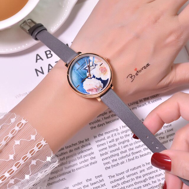 Flowers Dial Elegant Ladies Wristwatches Luxury Fashion Women Quartz Watches 2019 New Arrival Qualities Female Leather Watch