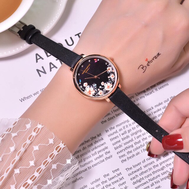 Flowers Dial Elegant Ladies Wristwatches Luxury Fashion Women Quartz Watches 2019 New Arrival Qualities Female Leather Watch