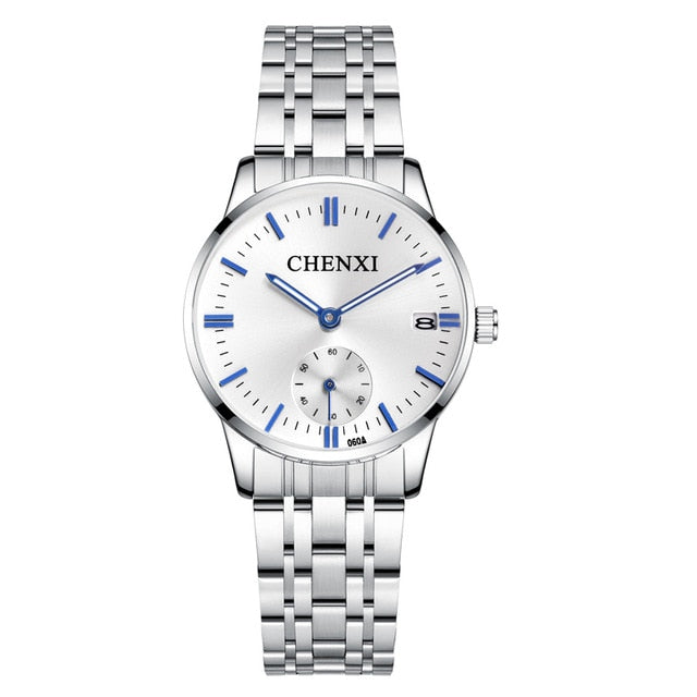 CHENXI Lover's Stainless steel Waterproof Clock Date Wristwatches Women Fashion Quartz Watches For Men Watches Send wife Gift