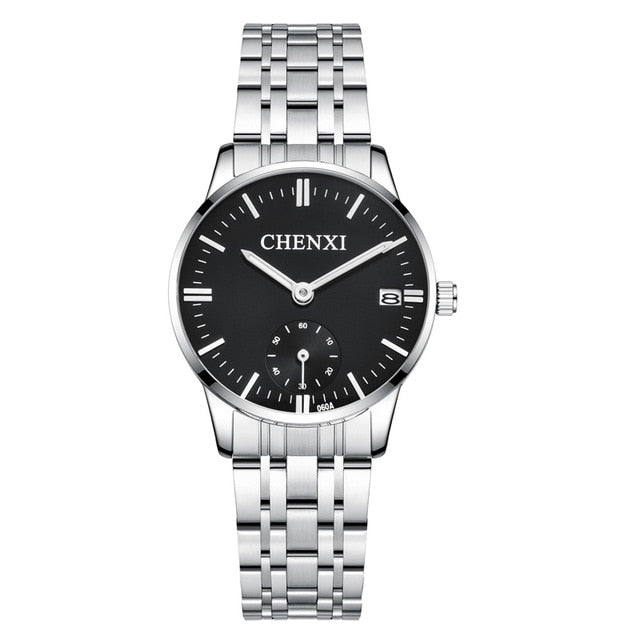 CHENXI Lover's Stainless steel Waterproof Clock Date Wristwatches Women Fashion Quartz Watches For Men Watches Send wife Gift