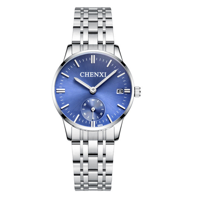 CHENXI Lover's Stainless steel Waterproof Clock Date Wristwatches Women Fashion Quartz Watches For Men Watches Send wife Gift