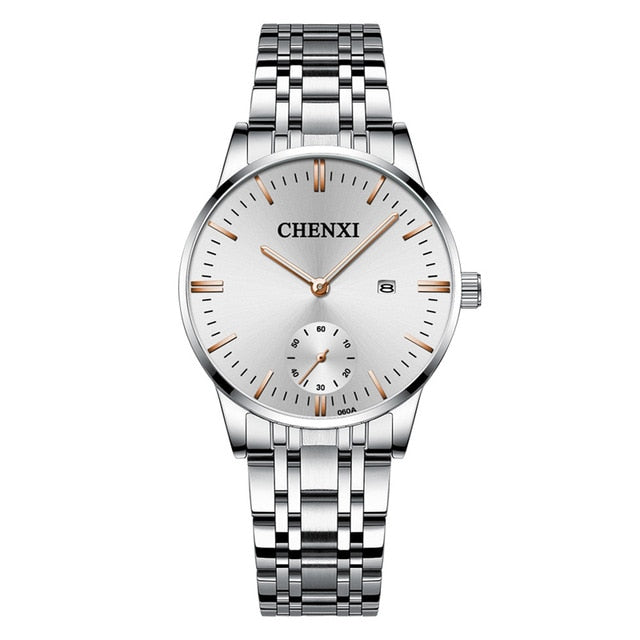 CHENXI Lover's Stainless steel Waterproof Clock Date Wristwatches Women Fashion Quartz Watches For Men Watches Send wife Gift