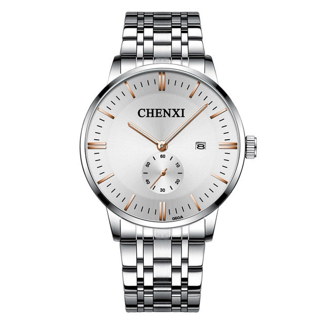 CHENXI Lover's Stainless steel Waterproof Clock Date Wristwatches Women Fashion Quartz Watches For Men Watches Send wife Gift