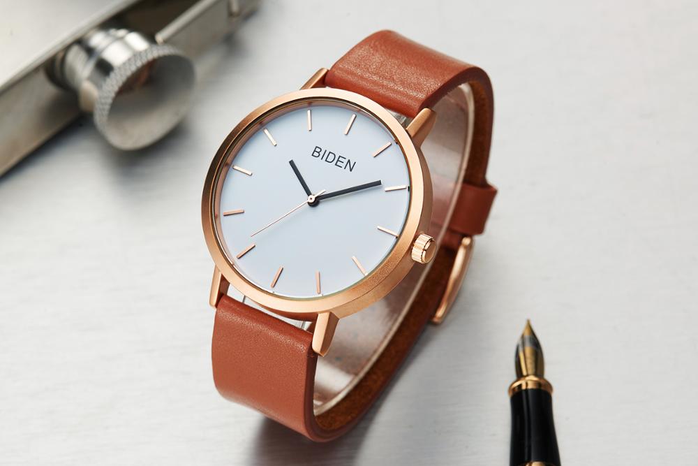 BIDEN New Collection Man Watch 2019 Classic Design Business Mens Wristwatches Quartz Waterproof Leather Strap Slim Male Clock