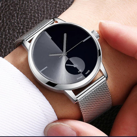 Fashion Stainless Steel Mesh Band Couple WristWatch Lover's Simple Casual  Watch  Gadget Men Unisex Gift