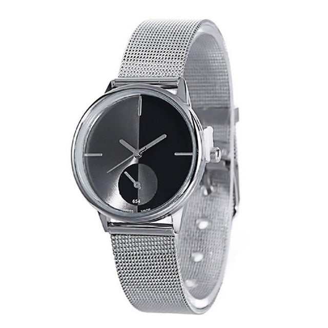 Fashion Stainless Steel Mesh Band Couple WristWatch Lover's Simple Casual  Watch  Gadget Men Unisex Gift