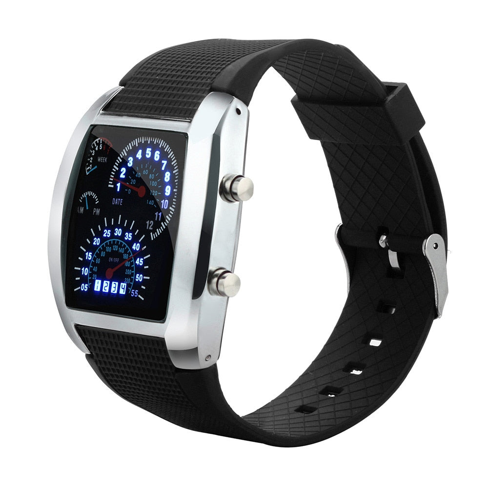 2019 Top luxury Sport watches electronic digital clock men light LED Turbo speedometer Sport car dial meter zegarek sportowy
