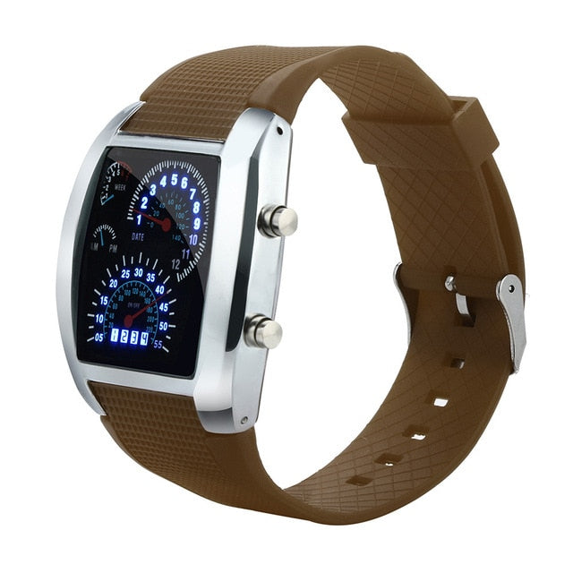 2019 Top luxury Sport watches electronic digital clock men light LED Turbo speedometer Sport car dial meter zegarek sportowy