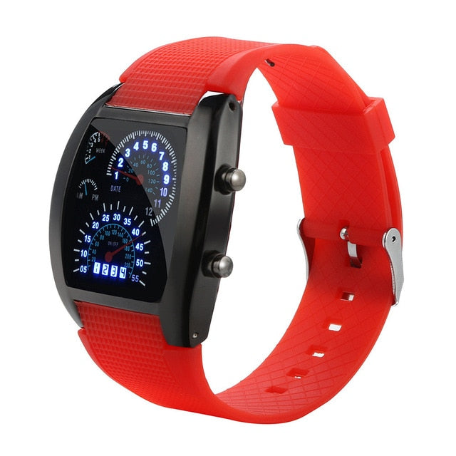 2019 Top luxury Sport watches electronic digital clock men light LED Turbo speedometer Sport car dial meter zegarek sportowy