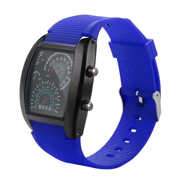 2019 Top luxury Sport watches electronic digital clock men light LED Turbo speedometer Sport car dial meter zegarek sportowy