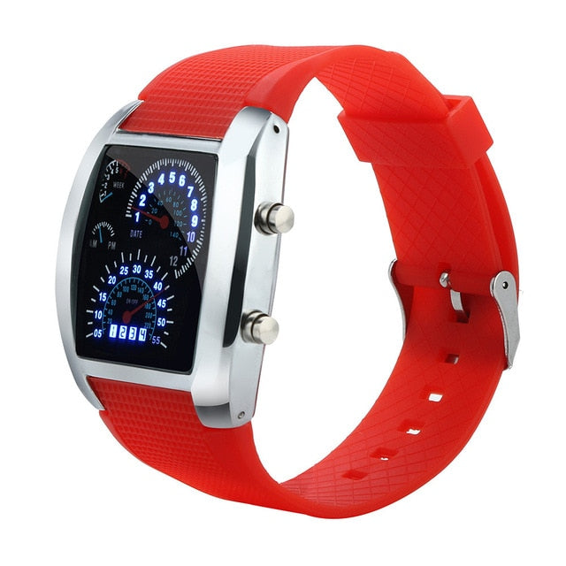 2019 Top luxury Sport watches electronic digital clock men light LED Turbo speedometer Sport car dial meter zegarek sportowy