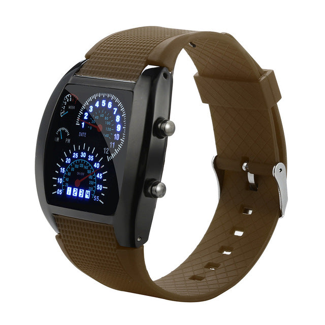 2019 Top luxury Sport watches electronic digital clock men light LED Turbo speedometer Sport car dial meter zegarek sportowy