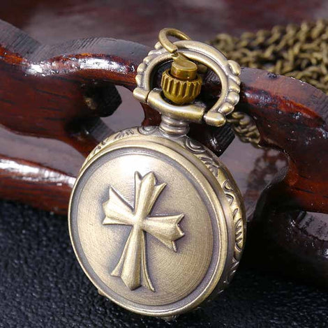 Classic Antique Pocket Watch Christian Solid Cross Quartz Pocket Watch Necklace Pendant Religions Collections Pendant Jewelry
