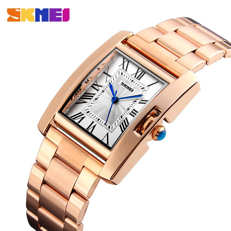 SKMEI Casual Women Quartz Watch Elegant Fashion Watches 3Bar Waterproof Stainless Steel Strap relogio feminino 1284 Rose Gold