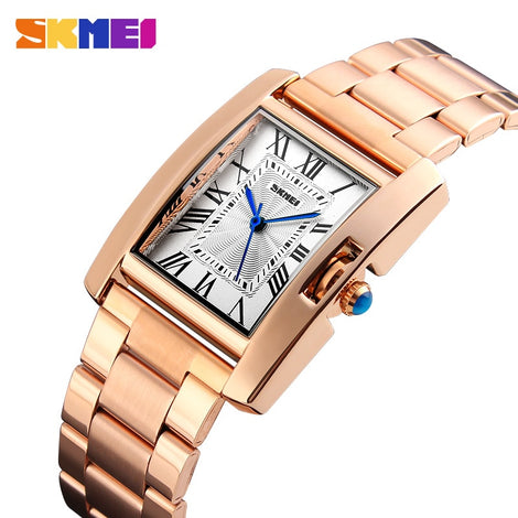 SKMEI Casual Women Quartz Watch Elegant Fashion Watches 3Bar Waterproof Stainless Steel Strap relogio feminino 1284 Rose Gold