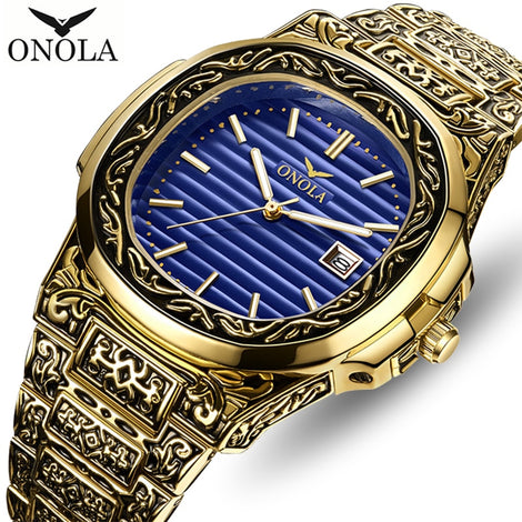 Top Brand ONOLA Men Quartz Watch Fashion Classic Design Simple Luxury Mens Watches Stainless Steel Gold Waterproof Wristwatch