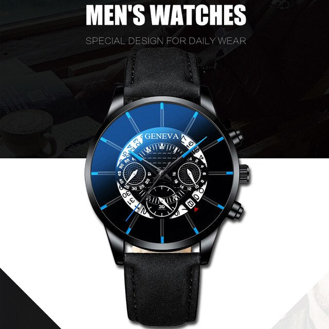 Reloj Hombre Luxury Men's Watch Fashion Men's Business Calendar Stainless Steel leather Belt Analog Quartz Casual mens clock