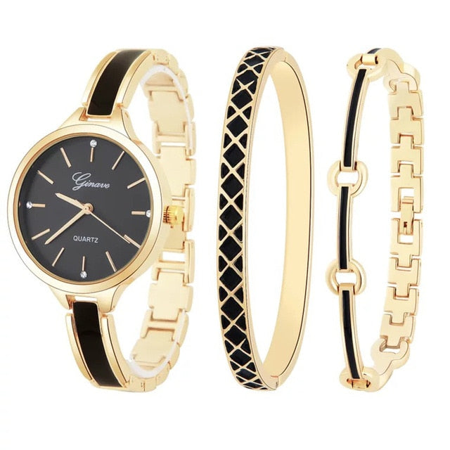 3 PCS set Ginave Watch Women Rose Gold Bracelet Watch  Luxury Jewelry Ladies Famale Girl Hour Casual Quartz Wristwaches