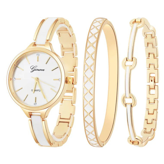 3 PCS set Ginave Watch Women Rose Gold Bracelet Watch  Luxury Jewelry Ladies Famale Girl Hour Casual Quartz Wristwaches