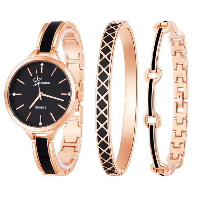 3 PCS set Ginave Watch Women Rose Gold Bracelet Watch  Luxury Jewelry Ladies Famale Girl Hour Casual Quartz Wristwaches