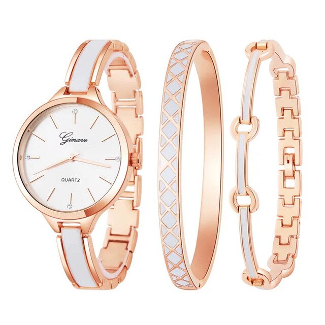 3 PCS set Ginave Watch Women Rose Gold Bracelet Watch  Luxury Jewelry Ladies Famale Girl Hour Casual Quartz Wristwaches