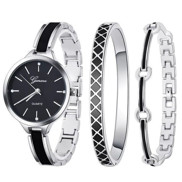 3 PCS set Ginave Watch Women Rose Gold Bracelet Watch  Luxury Jewelry Ladies Famale Girl Hour Casual Quartz Wristwaches