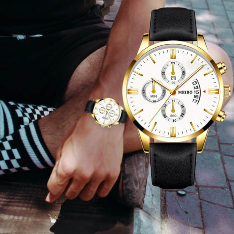 Classic Three Eye Design Men Watches Business Quartz Retro Design Clock Leather Strap Male WristWatch Gift Relogio Masculino
