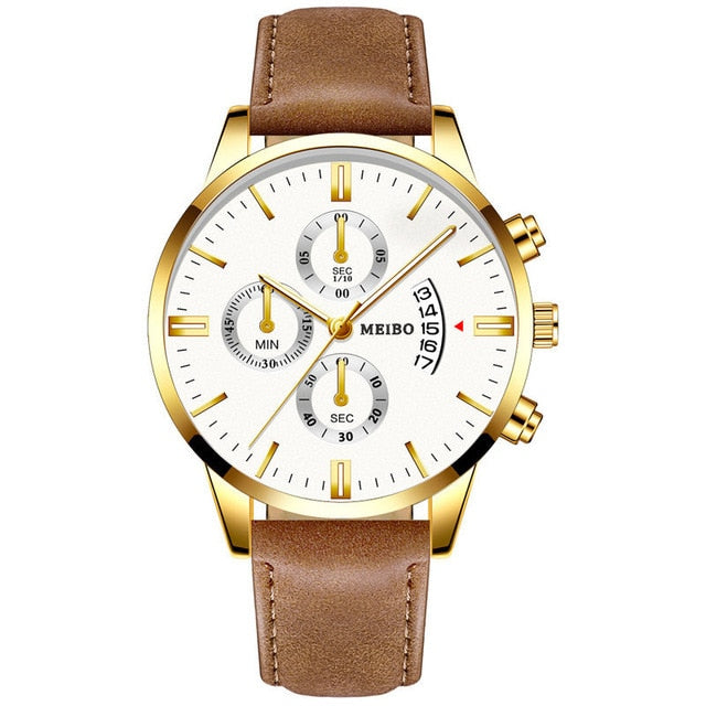 Classic Three Eye Design Men Watches Business Quartz Retro Design Clock Leather Strap Male WristWatch Gift Relogio Masculino