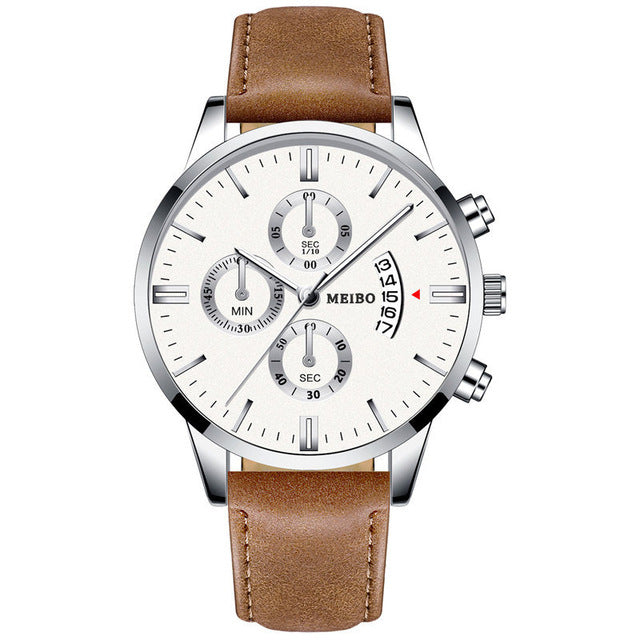 Classic Three Eye Design Men Watches Business Quartz Retro Design Clock Leather Strap Male WristWatch Gift Relogio Masculino
